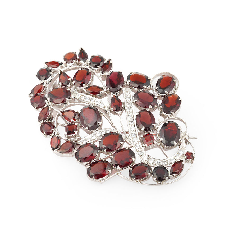 Garnet & Zircon Brooch in Sterling Silver