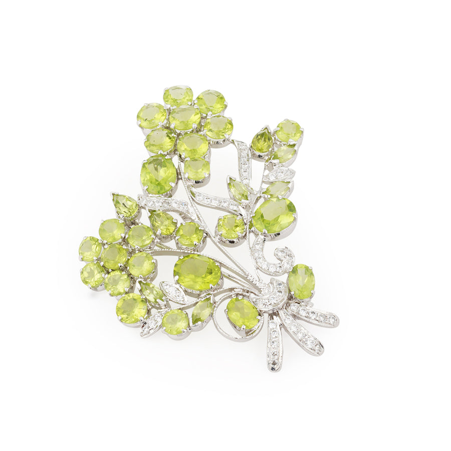 Peridot & Zircon Brooch in Sterling Silver