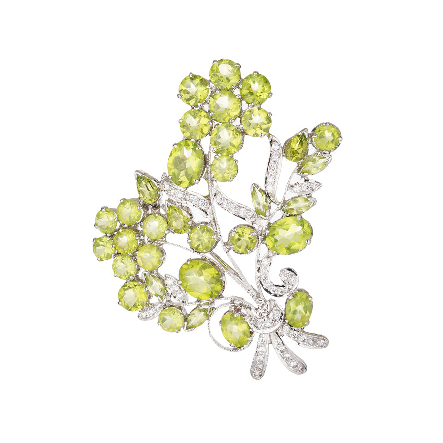 Peridot & Zircon Brooch in Sterling Silver