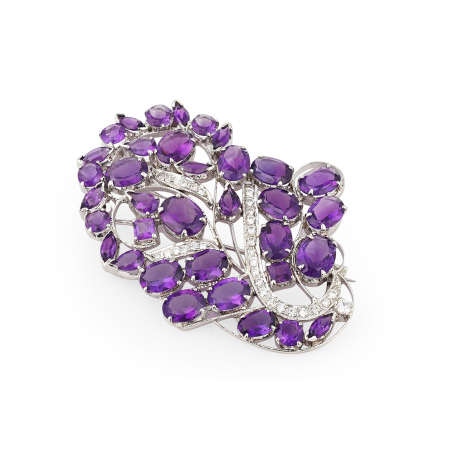 Amethyst & Zircon Brooch in Sterling Silver