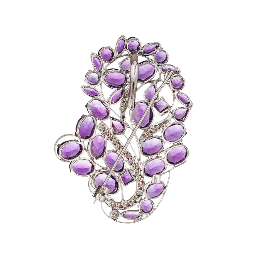 Amethyst & Zircon Brooch in Sterling Silver