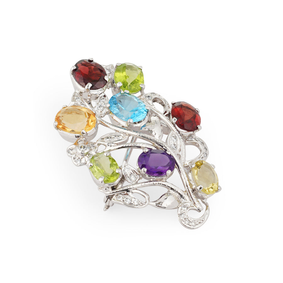 Multi Stone & Zircon Brooch in Sterling Silver