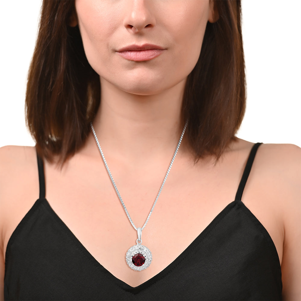 Sterling Silver Garnet & Zircon Pendant