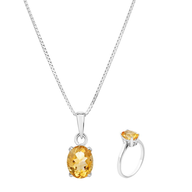 Sterling Silver Golden Topaz Pendant Set