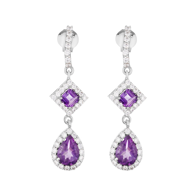 Sterling Silver Amethyst & Zircon Earrings