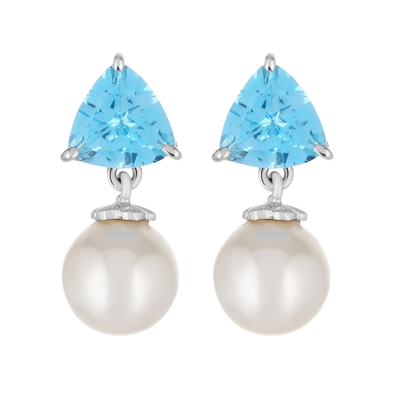 Sterling Silver Blue Topaz & Pearl Earrings