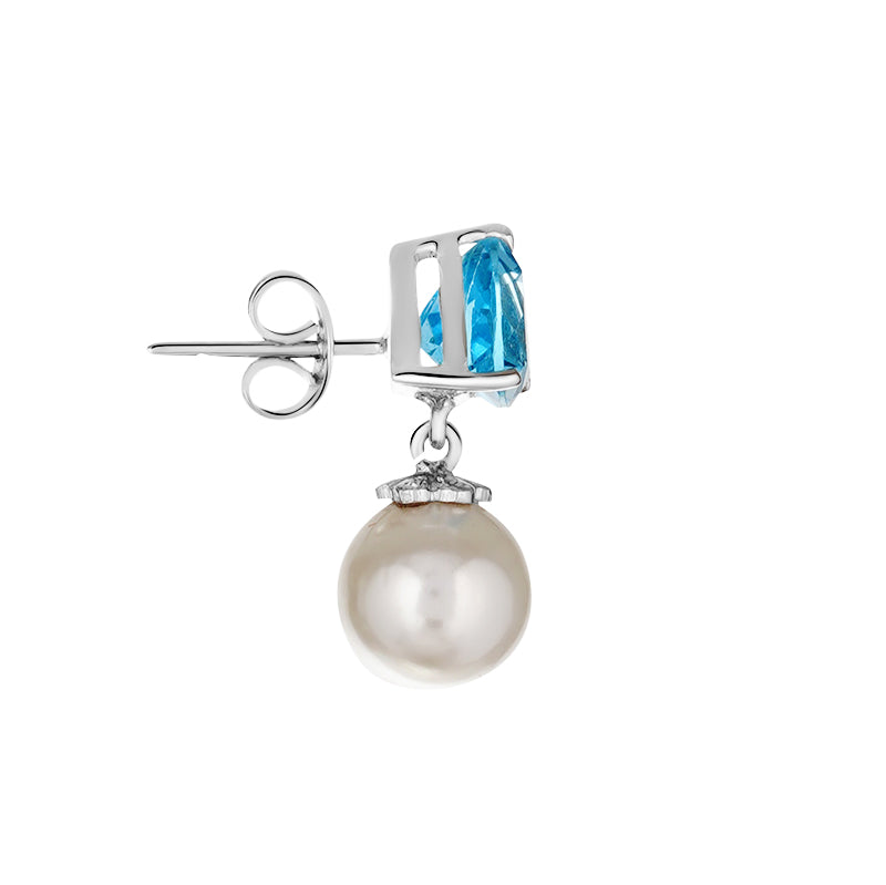 Sterling Silver Blue Topaz & Pearl Earrings