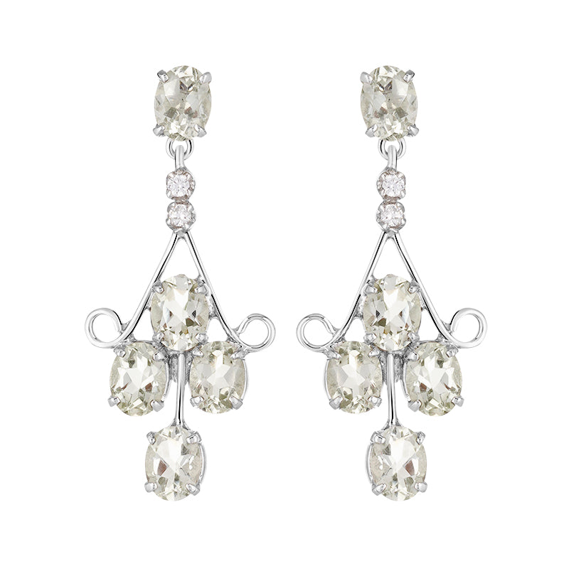 Sterling Silver Green Amethyst & Zircon Earrings