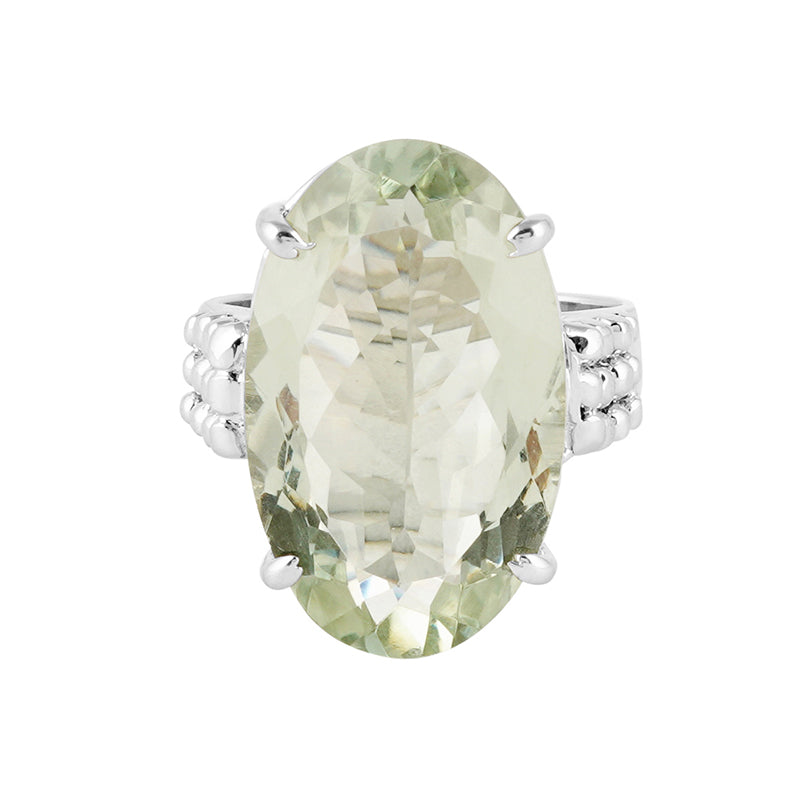 Green Amethyst Ring in Sterling Silver