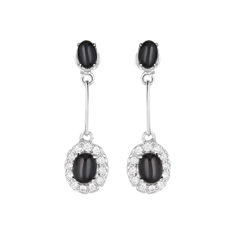 Sterling Silver Black Star & Zircon Earrings