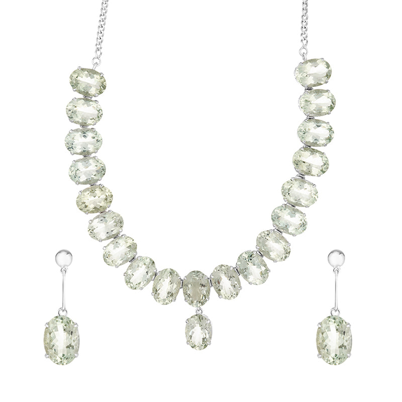 Sterling Silver Green Amethyst Necklace Set