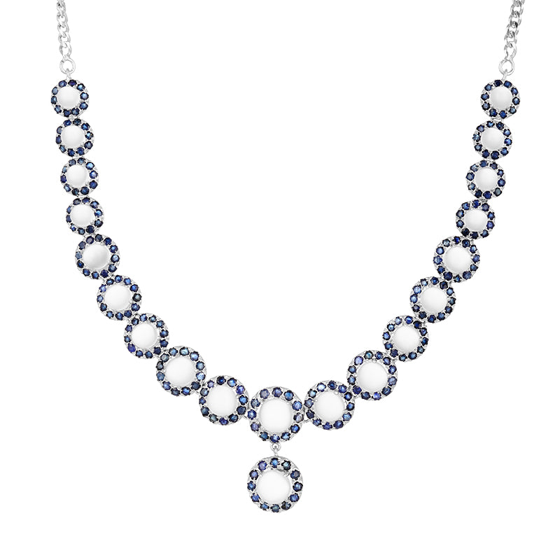 Sterling Silver Moonstone & Sapphire Necklace Set