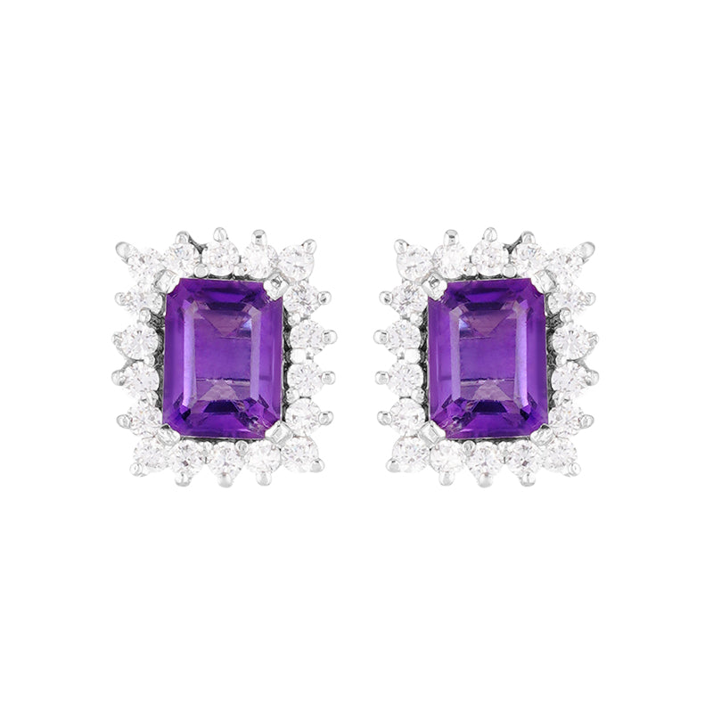 Sterling Silver Amethyst & Zircon Studs