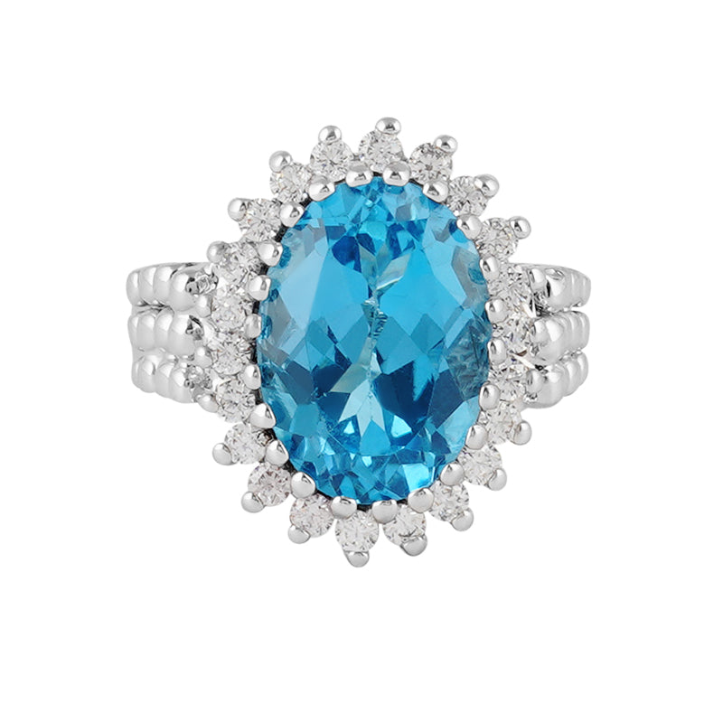 Blue Topaz & Zircon Ring in Sterling Silver