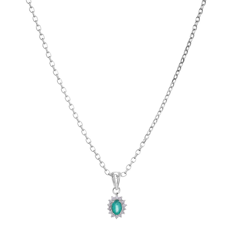 Sterling Silver Emerald & Diamond Pendant