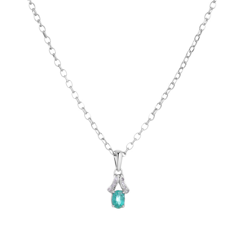 Sterling Silver Emerald & Diamond Pendant