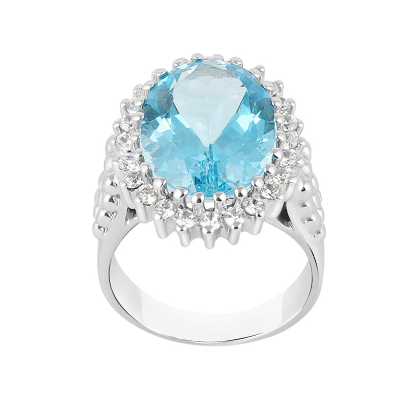 Blue Topaz & Zircon Ring in Sterling Silver