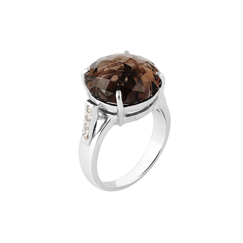 Smokey Topaz & Diamond Ring in Sterling Silver