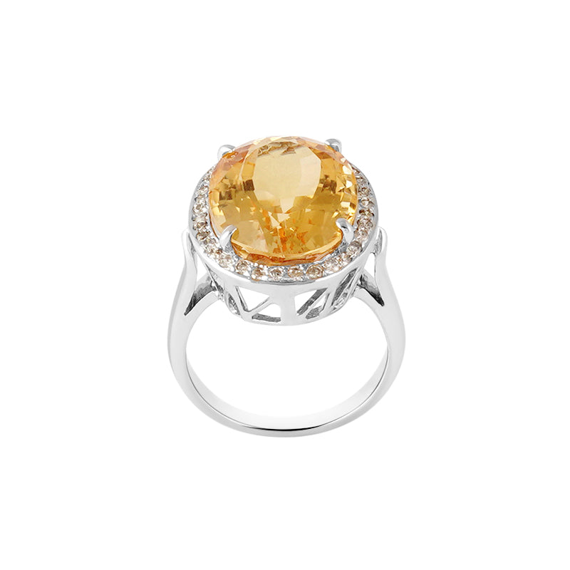 Golden Topaz & Diamond Ring in Sterling Silver