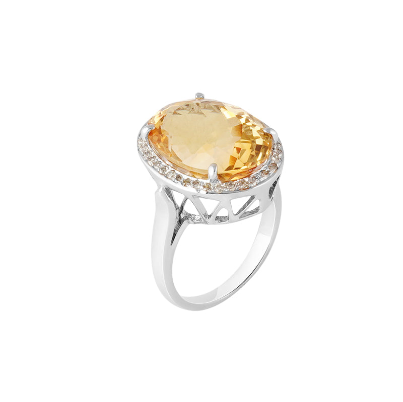 Golden Topaz & Diamond Ring in Sterling Silver