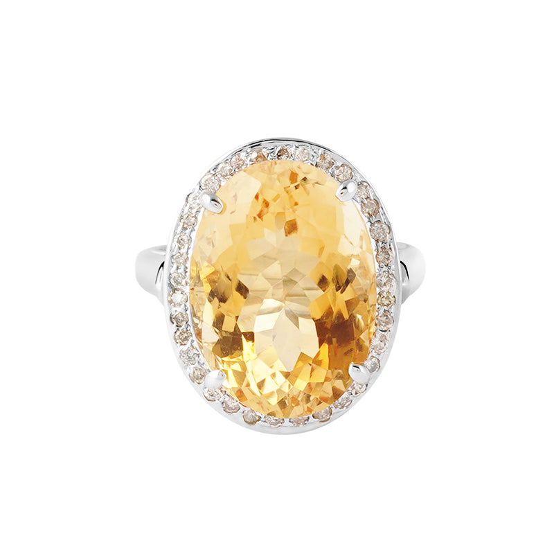 Golden Topaz & Diamond Ring in Sterling Silver