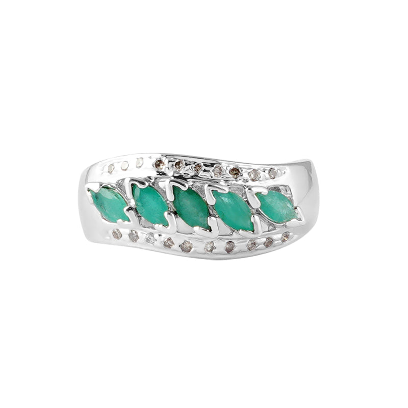 Emerald & Diamond Ring in Sterling Silver