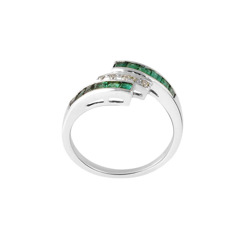 Emerald & Diamond Ring in Sterling Silver