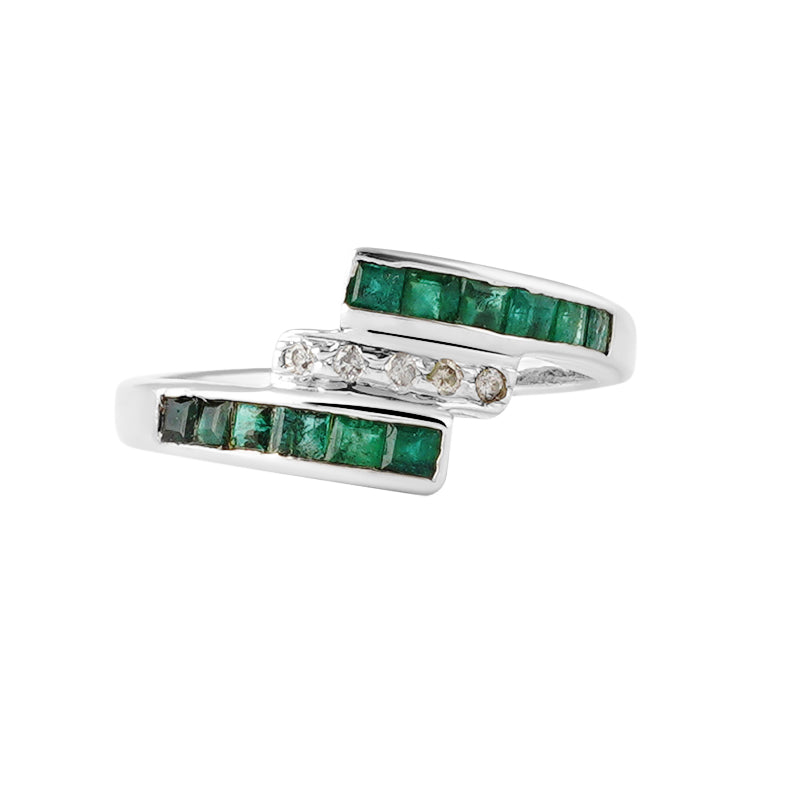 Emerald & Diamond Ring in Sterling Silver