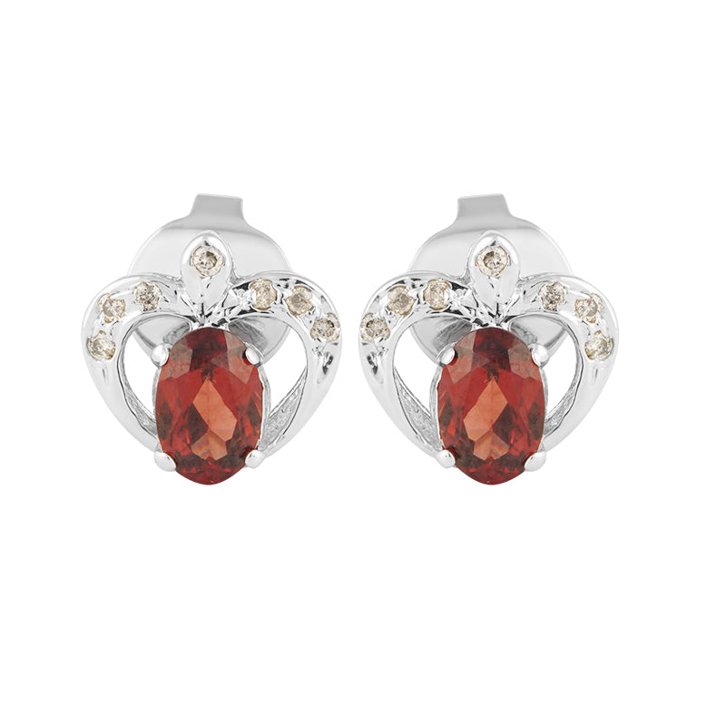 Sterling Silver Garnet & Diamond Stud