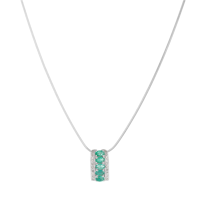 Sterling Silver Emerald & Diamond Pendant