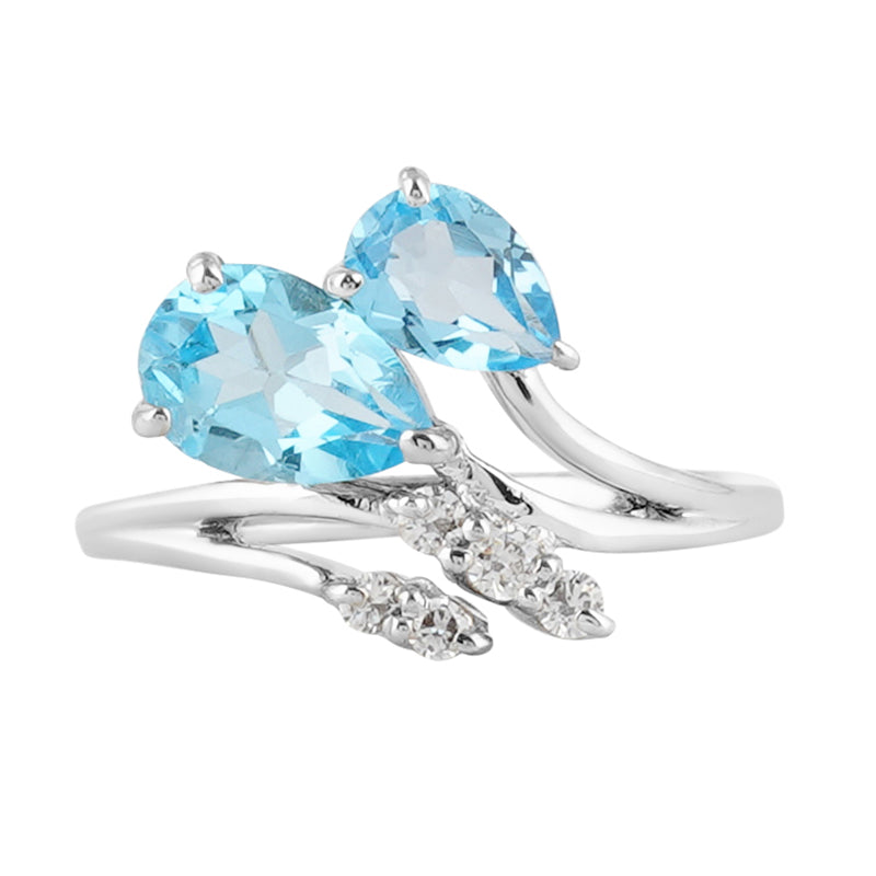 Blue Topaz & Zircon Ring in Sterling Silver