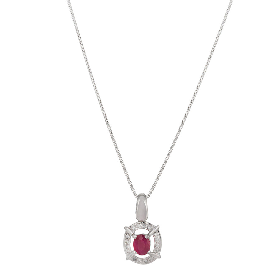 Sterling Silver Ruby & Diamond Pendant