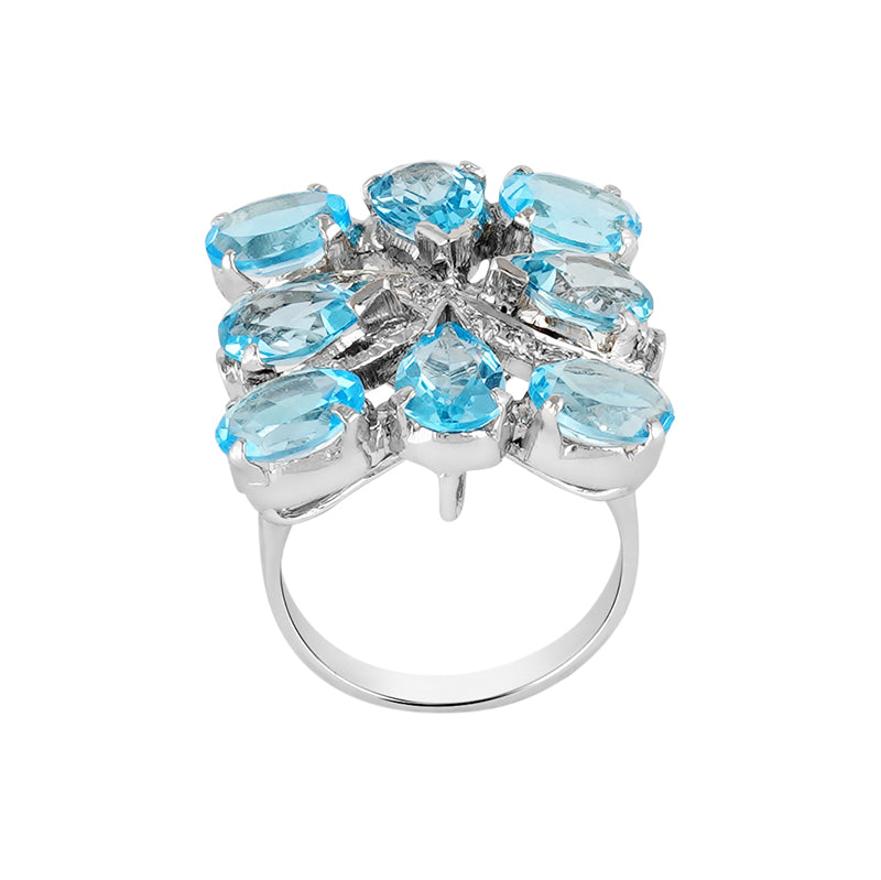 Blue Topaz & Zircon Ring in Sterling Silver