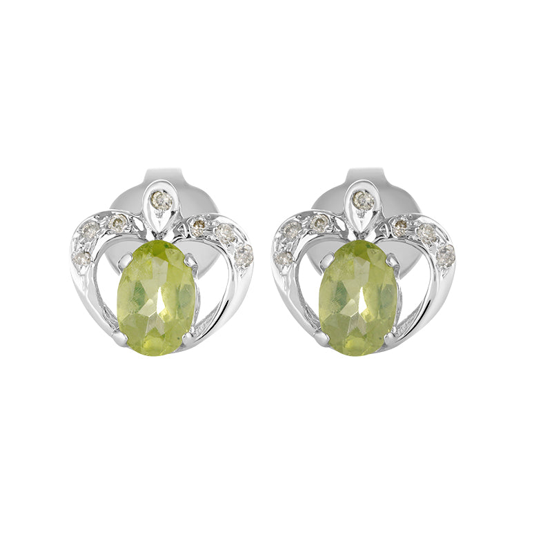 Sterling Silver Peridot & Diamond Stud