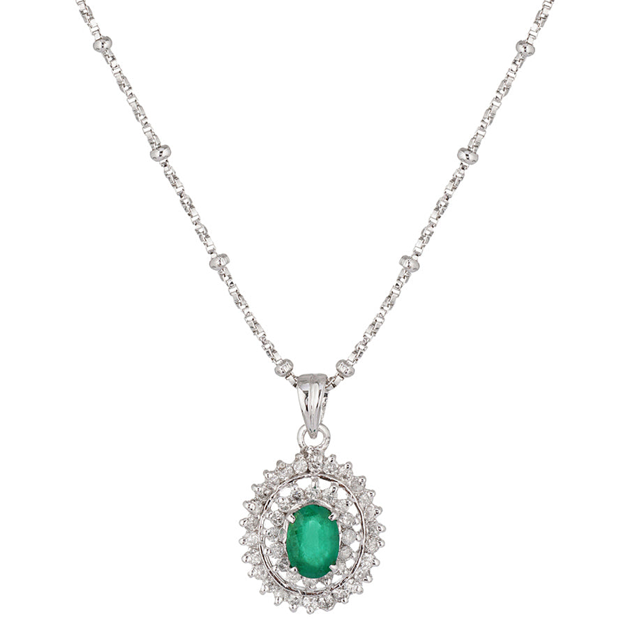 Sterling Silver Emerald & Diamond Pendant