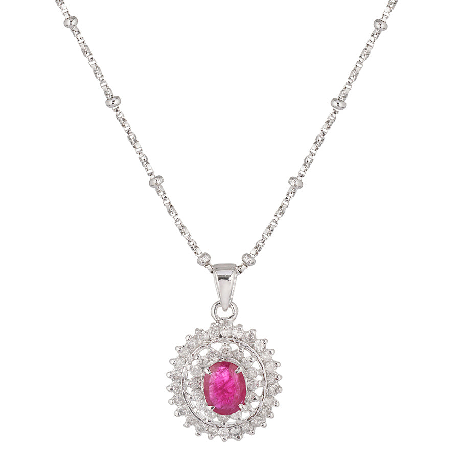 Sterling Silver Ruby & Diamond Pendant