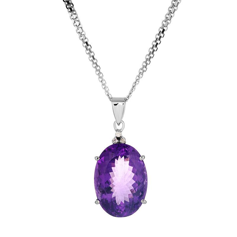 Sterling Silver Amethyst & Diamond Pendant