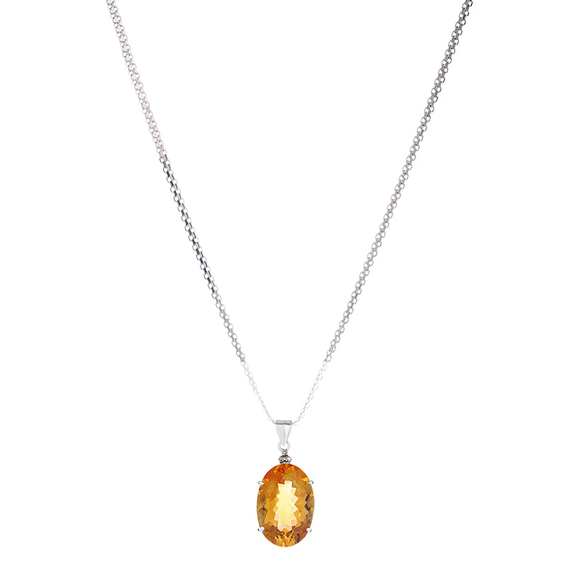 Sterling Silver Golden Topaz & Diamond Pendant