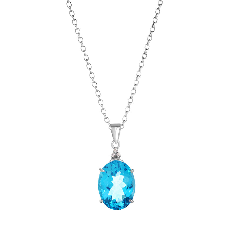 Sterling Silver Blue Topaz & Diamond Pendant