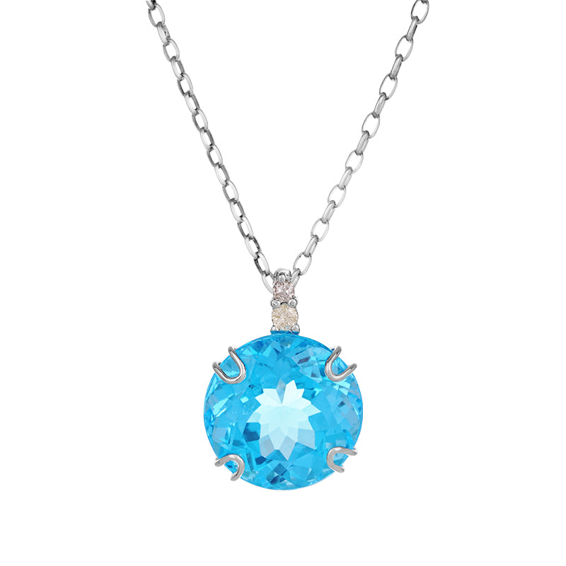 Sterling Silver Blue Topaz & Diamond Pendant