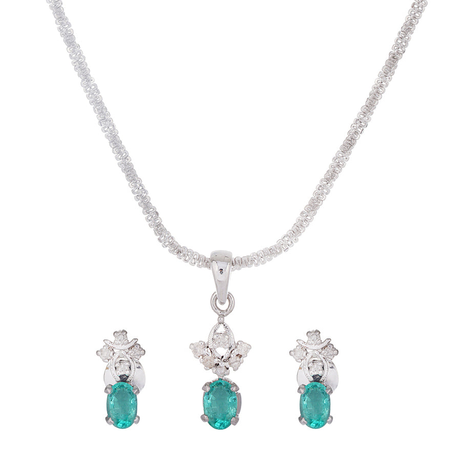 Emerald & Diamond Pendant Set in Sterling Silver