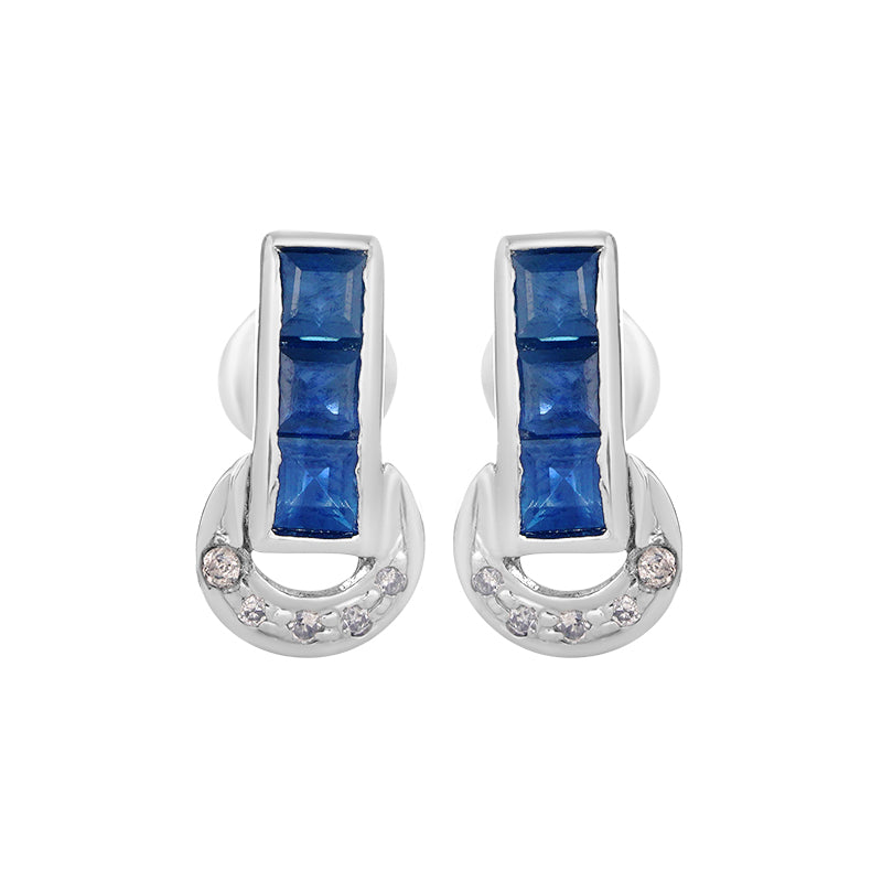 Sterling Silver Sapphire & Diamond Stud