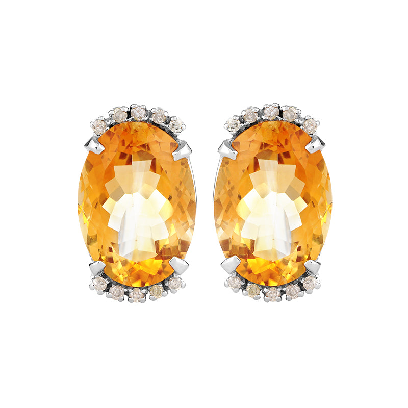 Sterling Silver Golden Topaz & Diamond Stud