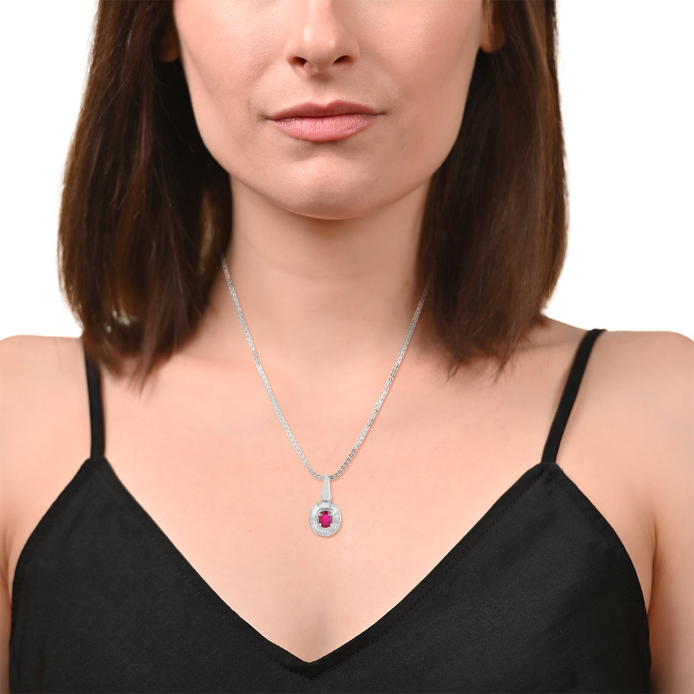 Sterling Silver Ruby & Diamond Pendant