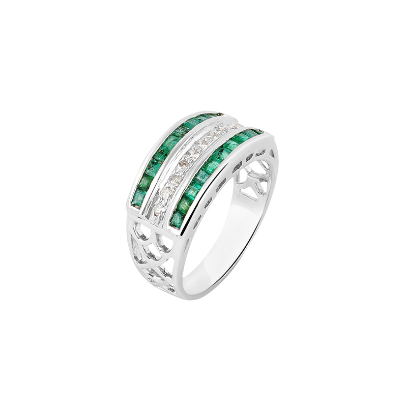 Emerald & Diamond Ring in Sterling Silver