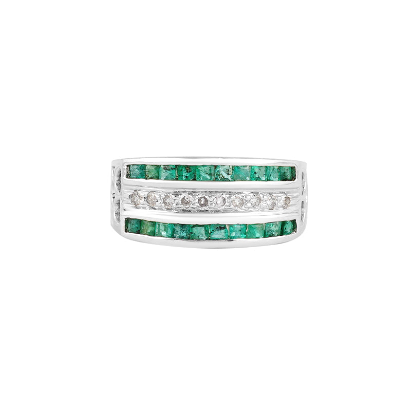 Emerald & Diamond Ring in Sterling Silver