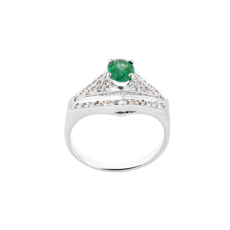 Emerald & Diamond Ring in Sterling Silver