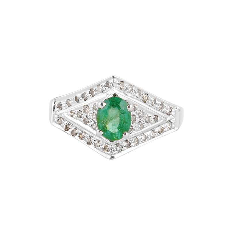 Emerald & Diamond Ring in Sterling Silver