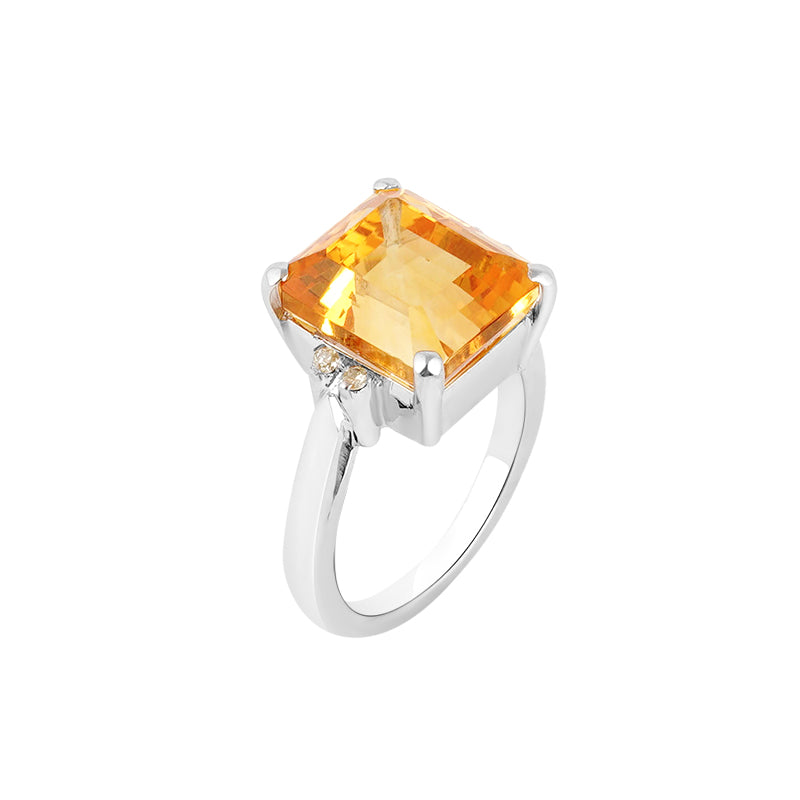 Golden Topaz & Diamond Ring in Sterling Silver