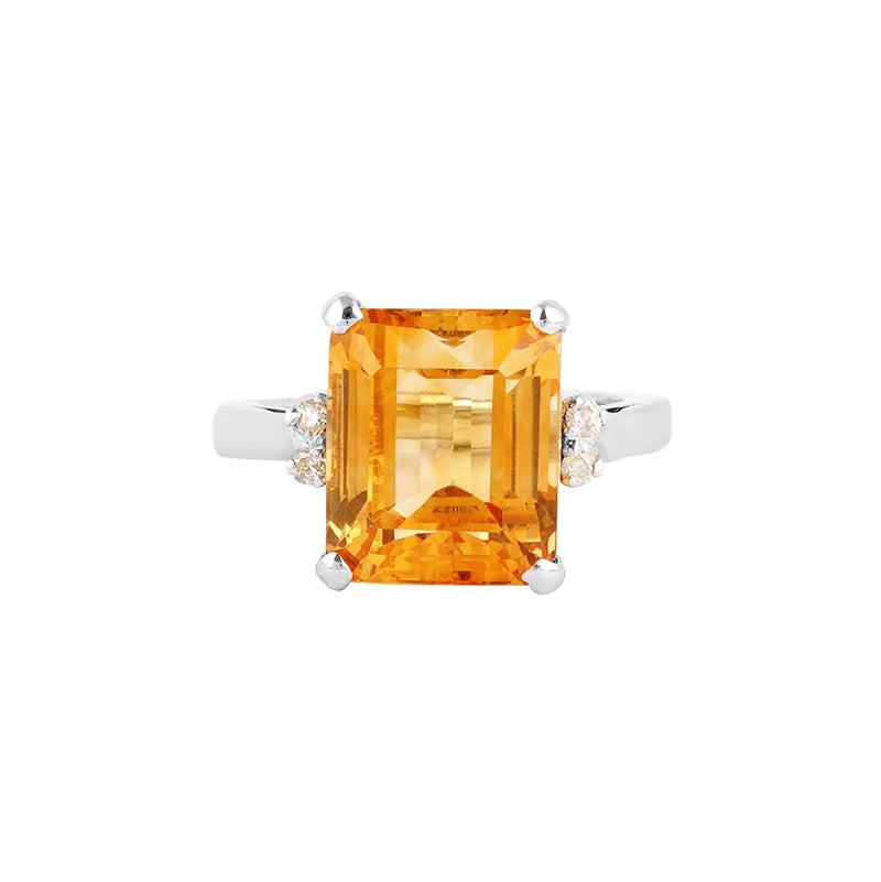 Golden Topaz & Diamond Ring in Sterling Silver